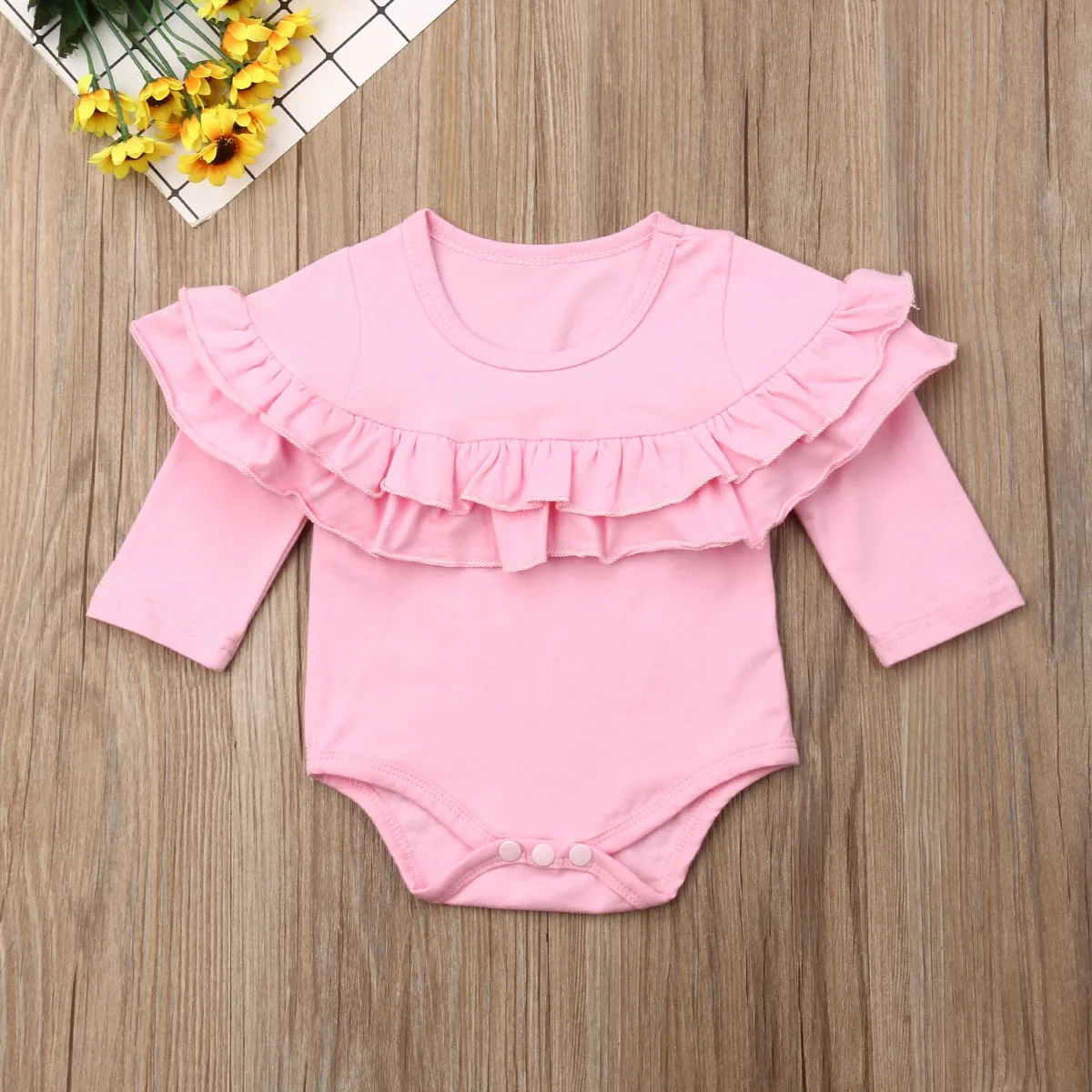 Удобные Хлопковые цельные боди с длинными рукавами для новорожденных девочек