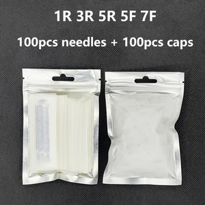 100 шт. 1R 3R 5R 5F 7F PMU иглы + иглы Типсы Одноразовые стерилизованные Профессиональные тату иглы для перманентного макияжа бровей