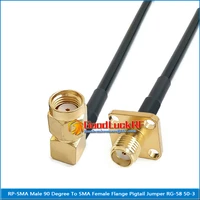 rp sma rp sma male right angle to sma female 4 hole flange chassis panel mount pigtail jumper rg 58 rg58 3d fb extend cable