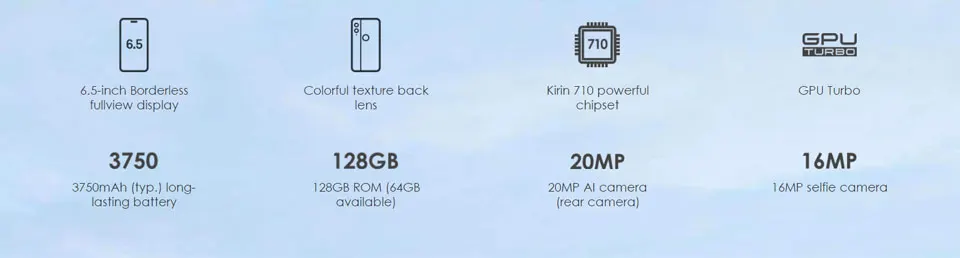 Honor 8X8 X, смартфон Kirin 710, 4 Гб, 6 ГБ ОЗУ, 64 Гб ПЗУ, 6,5 дюймов, Восьмиядерный экран, отпечаток пальца, ID, 3750 мА/ч, задний, 20 МП