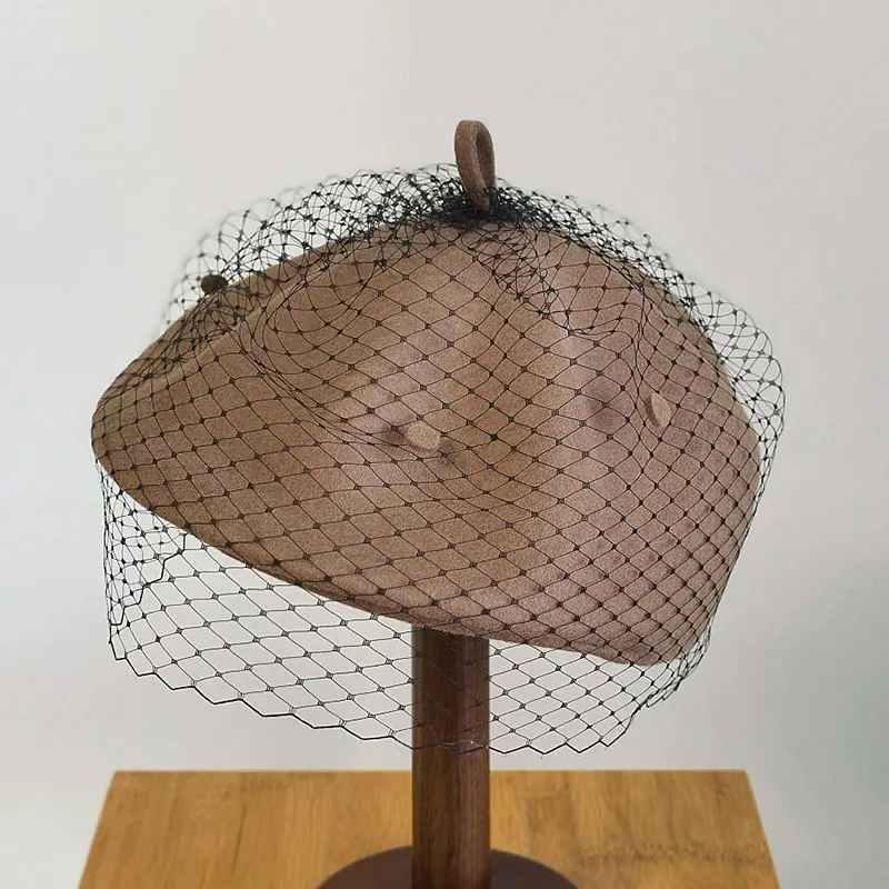 

New Autumn Winter Wool Mesh Beret Hat For Women Japanese Vintage Pumpkin Hat Caps Fashion Ladies Wool Felt Fedora Hat