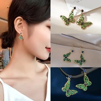 fashion korean style needle butterfly earrings light luxury zircon green earrings party vacation fashion jewelry accessories