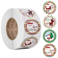 500pcs round christmas stickers roll cute santa pattern xmas gift package card label sealing decor 1 inch for reward kid toys