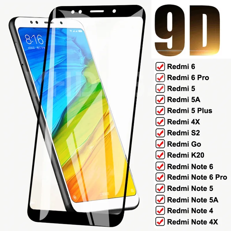 

9D Tempered Glass For Xiaomi Redmi 5 Plus 5A 6 6A 4X S2 Go K20 Full Screen Protector Redmi Note 6 5 5A 4 4X Pro Protective Film