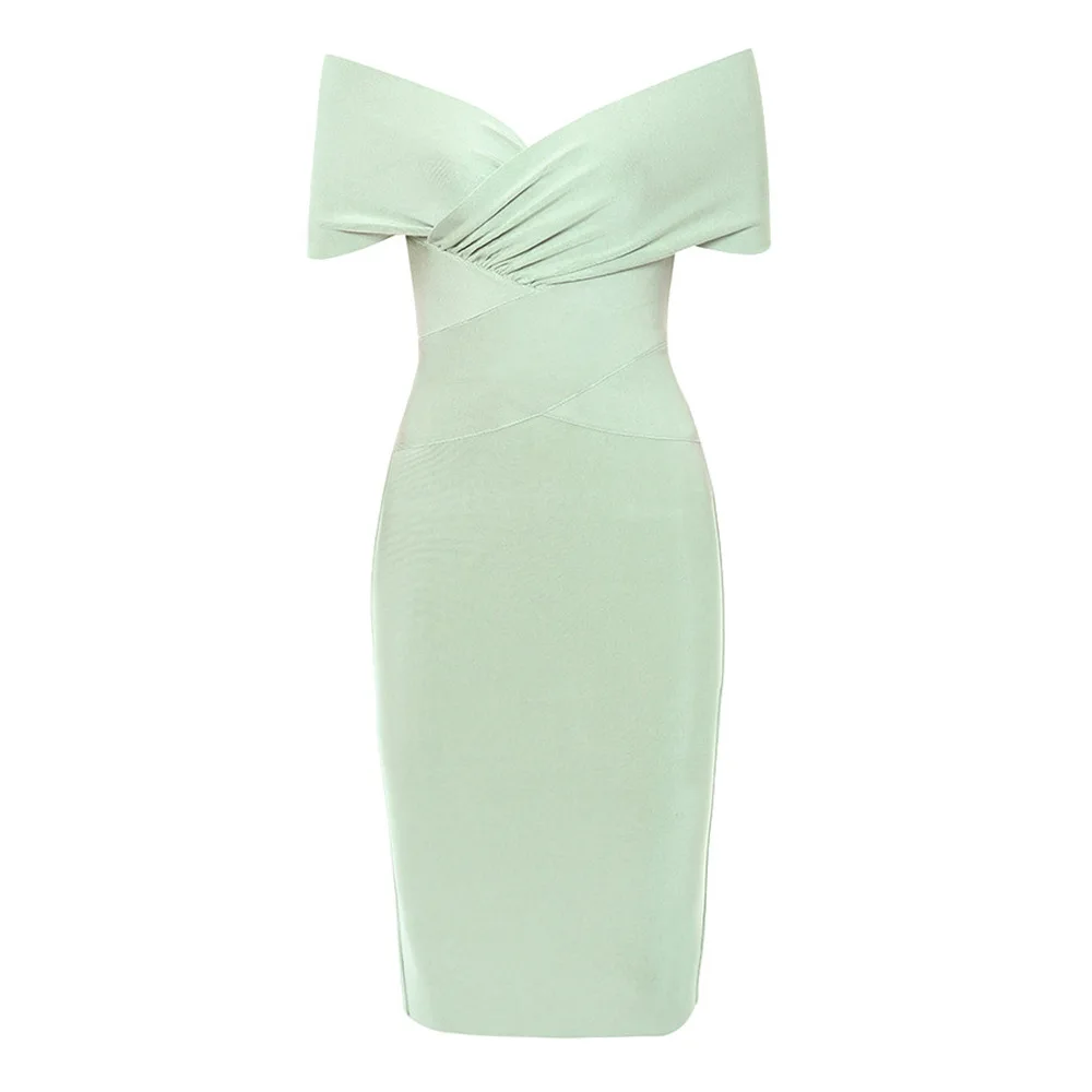 

New Green Bodycon Bandage Dress Top Quality Summer Wedding Evening Party Celebrity Dress Salsh Neck Elastic Vestidos 7 Colors
