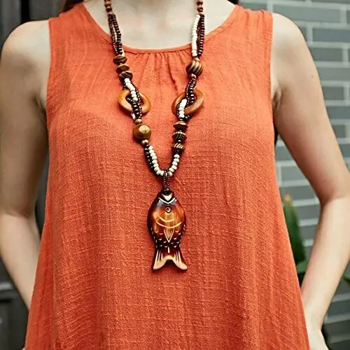 HIRIGIN Boho Ожерелье со слоном деревянная подвеска ручной работы из бисера Длинные