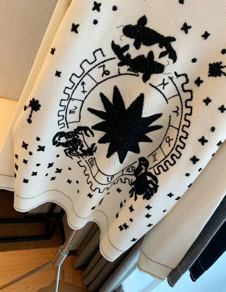 

2020 Autumn New Constellation Pattern Embroidery Cartoon Sweater Knit Sweater V-neck Loose Jacket Women