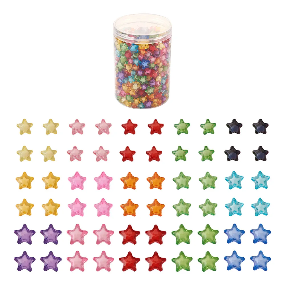 

Transparent Acrylic Beads, Bead in Bead, Star, Mixed Color, 500pcs/box