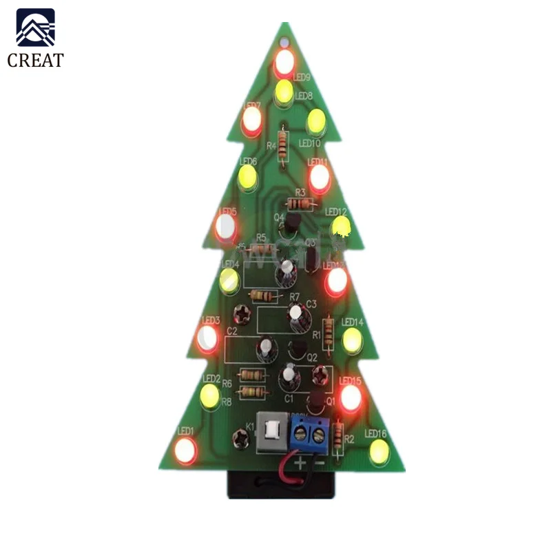 Red Green LED Flash Christmas Trees DIY Kit LED Light Circuit Electronic Learning Suit DIY Kit