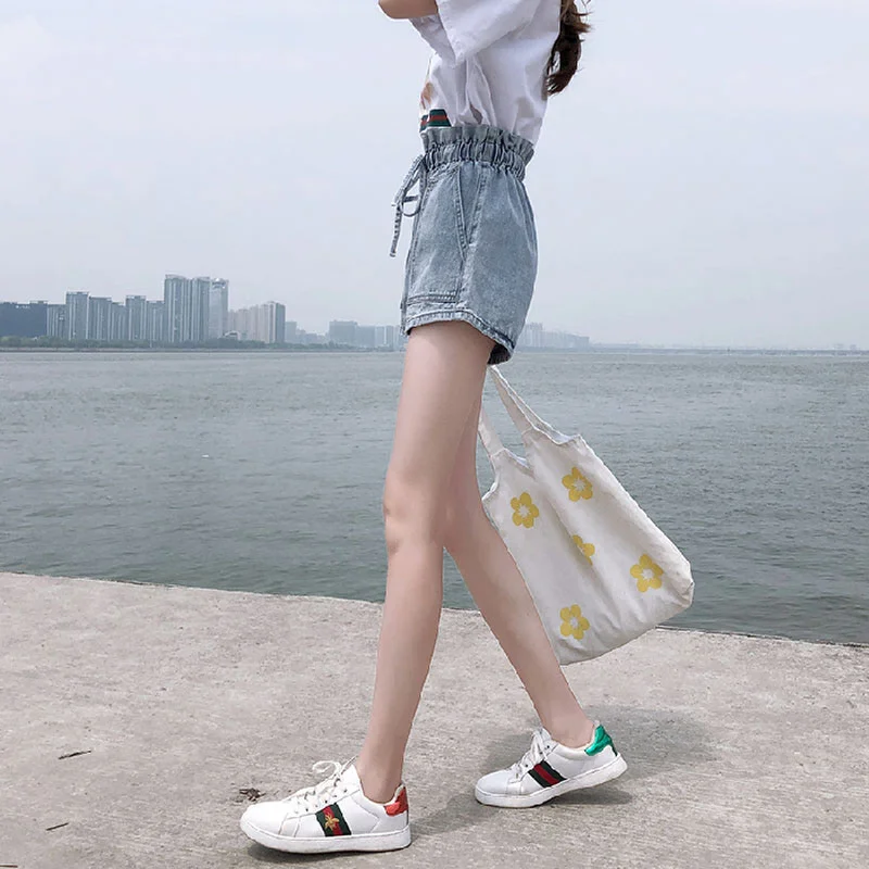 

2021 Short Jeans Women Short Femme Summer Denim Shorts Women's High Waist New Loose Straight Elastic Shorts Hot Pants Women 9695
