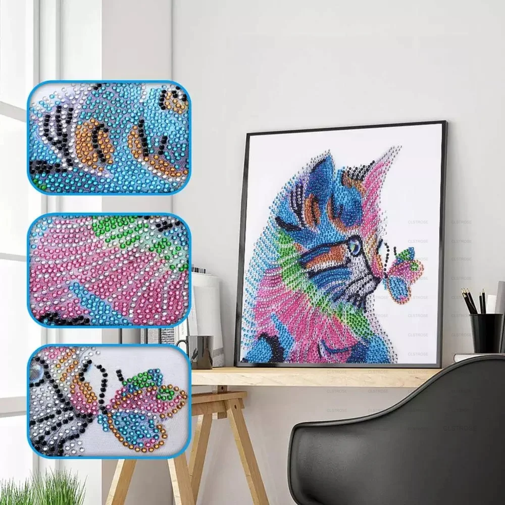 

Modern Style Acrylic Material Set Diamond Lovely Beautiful Unicorn with Cat Butterfly Cartoon Unique Pattern Diamond Painting
