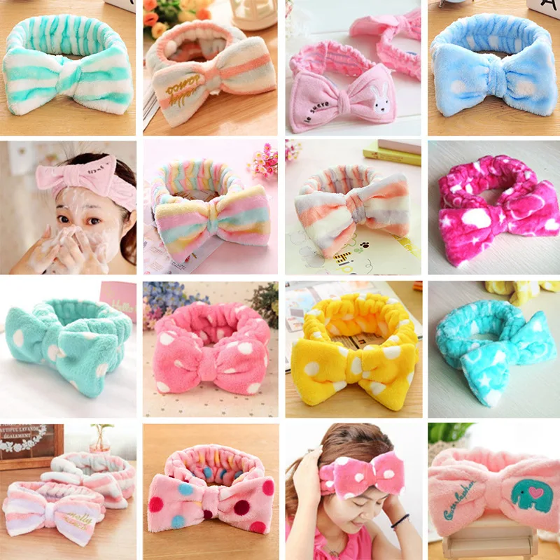 Повязка для волос из кораллового флиса с бантом и крестом мытья лица женская