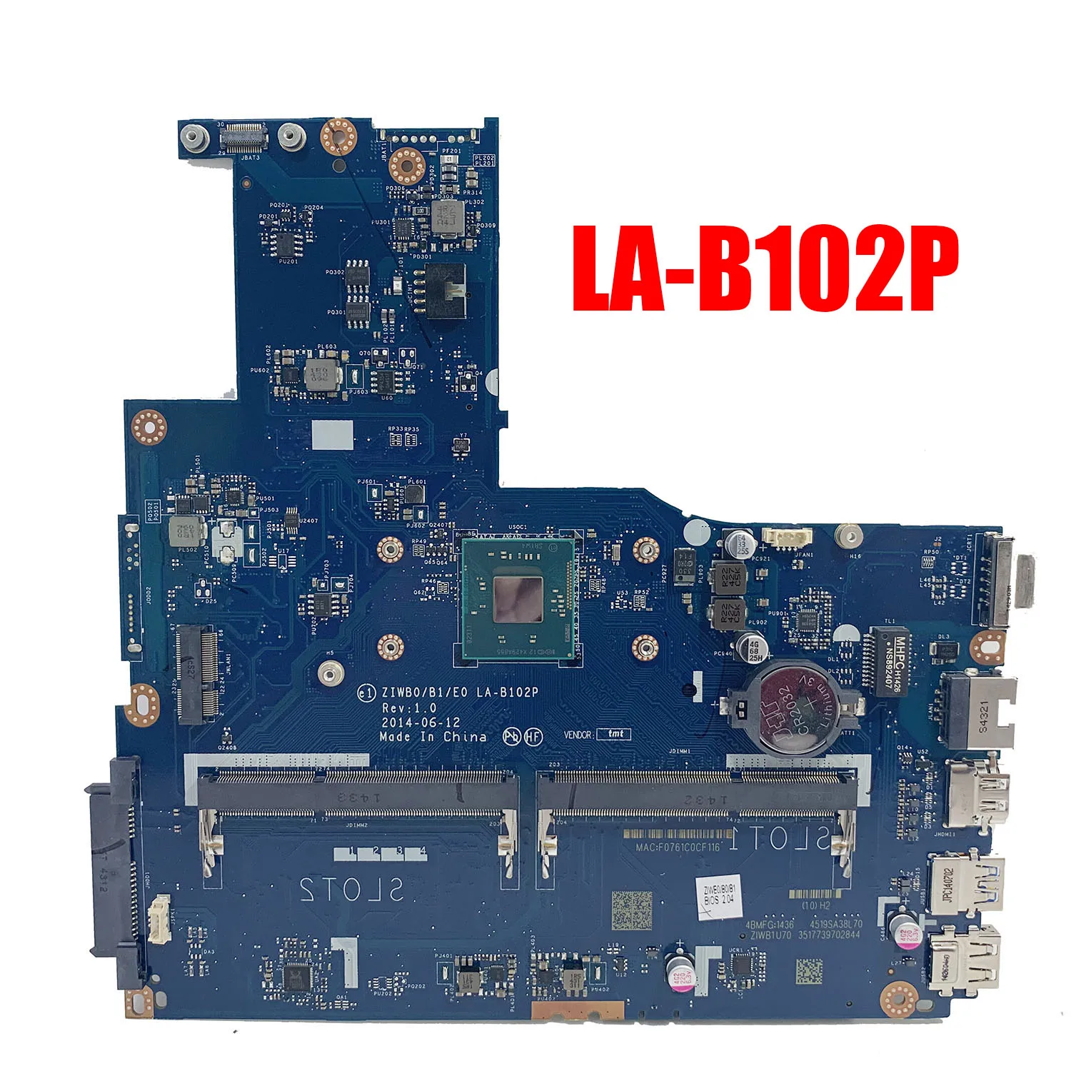 

ZIWB0/B1/E0 Motherboard LA-B102P For Lenovo B50-30 N50-30 Motherboard With N2840 CPU LA-B102P 5B20G90111 Rev: 1.0