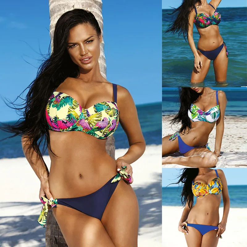Женские комплекты бикини с принтом и чашками пуш-ап Привлекательный бюстгальтер