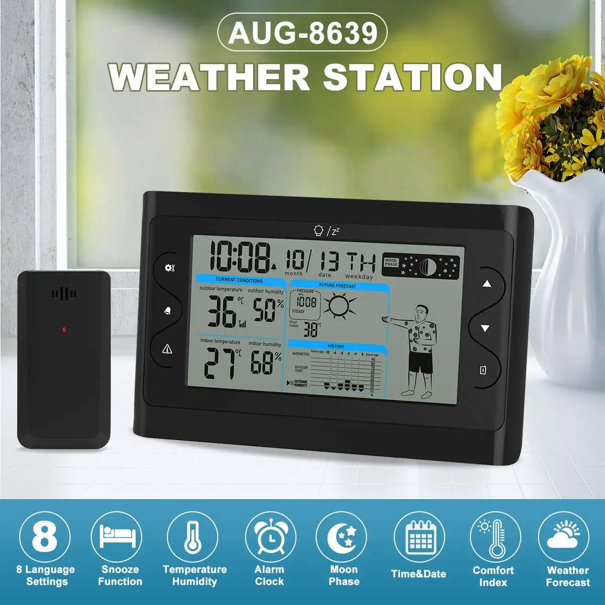 

Wireless Weather Station Digital Sensor Thermometer Hygrometer with Temperature Humidity Weather Forecast & Barometric Display