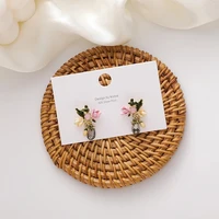 korean cute colorful enamel resin flower earrings 2020 sweet shiny crystal flowers statement dangle earrings for women jewelry