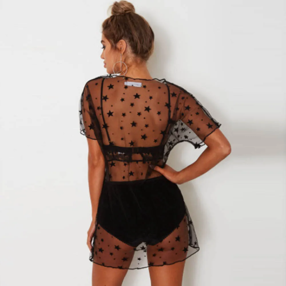 Пляжное женское летнее платье свободное с принтом звезды Луны блестками бикини