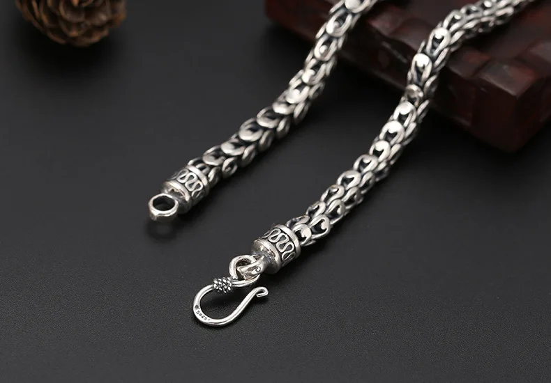 Handmade 100% 925 Silver colour Dragon scale Male Necklace Tibetan Six Words Proverb  Power Dragon chains Necklace Men Jewelry images - 6