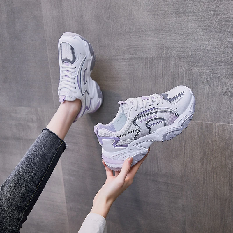 

2021 New Spring Sneakers Women Thick Bottom Daddy Shoe Round Toe Breathing Leisure Female Vulcanize Shoes Platform Footwear