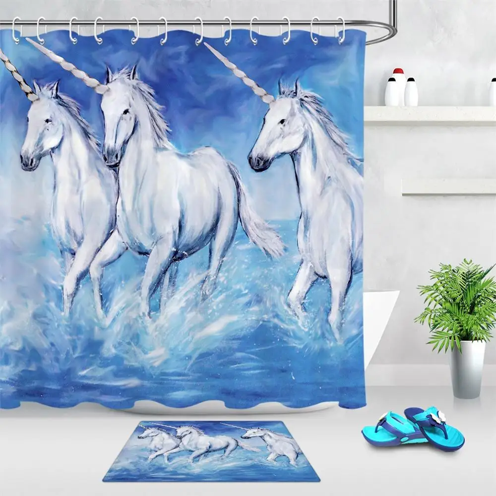 

Занавески для душа из полиэстера, водостойкие, с изображением единорога