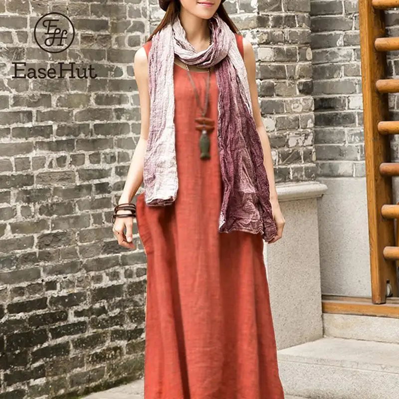 EaseHut женское летнее винтажное платье без рукавов с карманами хлопковые