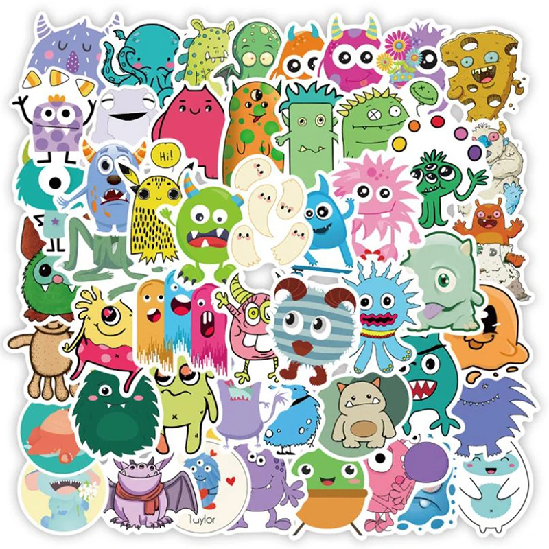 

50Pcs/Pack Cartoon Cute Monster Stickers Kids Graffiti Waterproof Decals For Skateboard Bicycle Car Children's Toys Gift Sticker