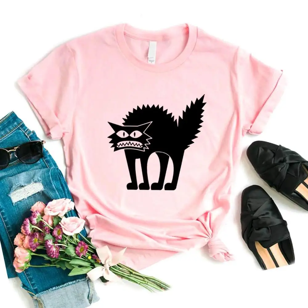 

Scared Cat Print Women Tshirts Cotton Casual Funny t Shirt For Lady Yong Girl Top Tee P652