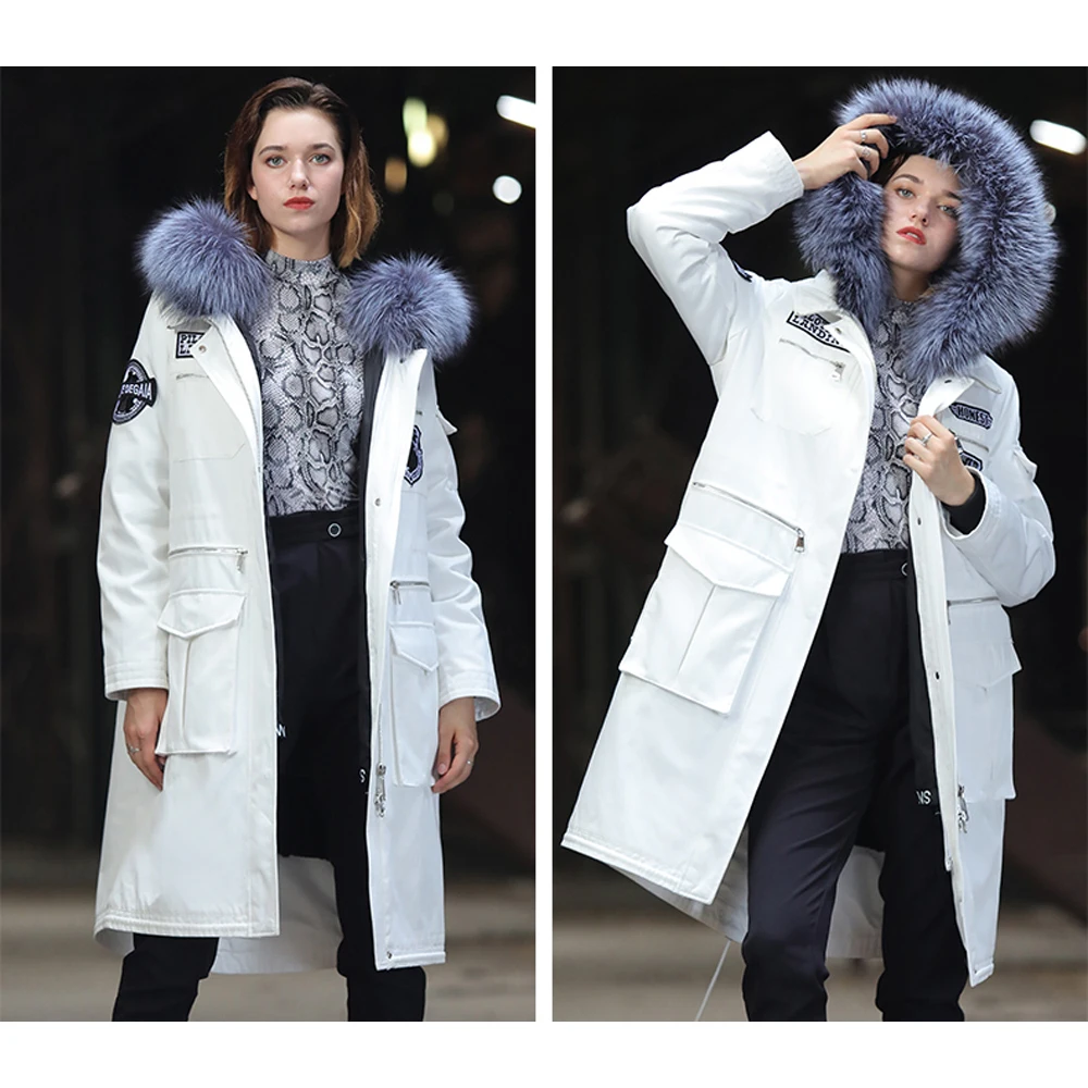 Новая пара Одинаковая одежда зимние теплые парки с натуральным кроличьим мехом