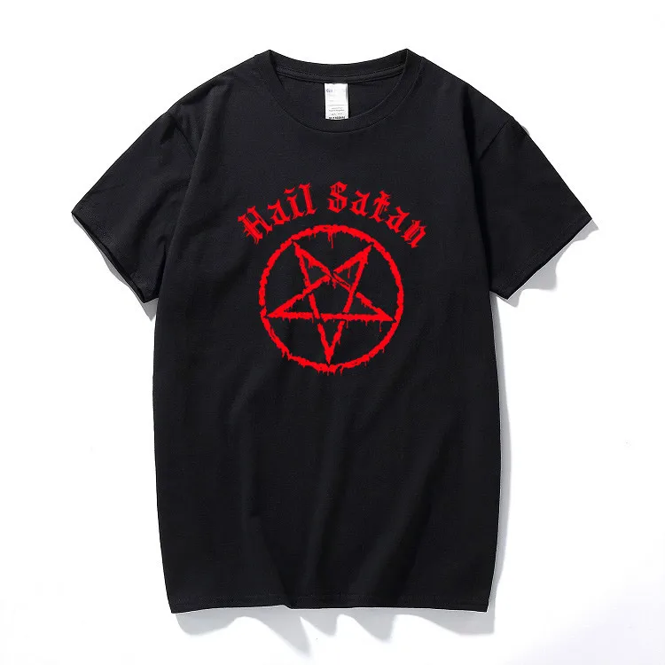 Футболка с надписью Hail satan Мужская футболка пентаграммой в стиле рок гот unholy satanic