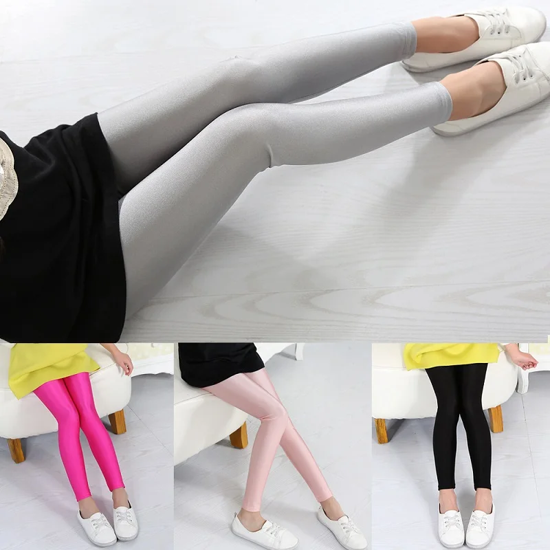 Оригинальная детская одежда для девочек блестящие Новые однотонные леггинсы на