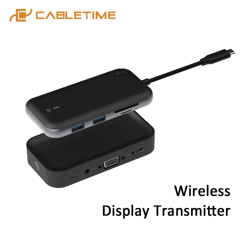 Беспроводной дисплей-передатчик CABLETIME USB-C концентратор в VGA HDMI Aux Wi-Fi конвертер для