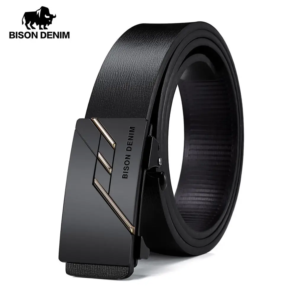 BISON DENIME Genuine Leather Belt Men Black Automatic Buckle Belt Brand Fashion Luxury Cowskin Strap Belt for Men N71581