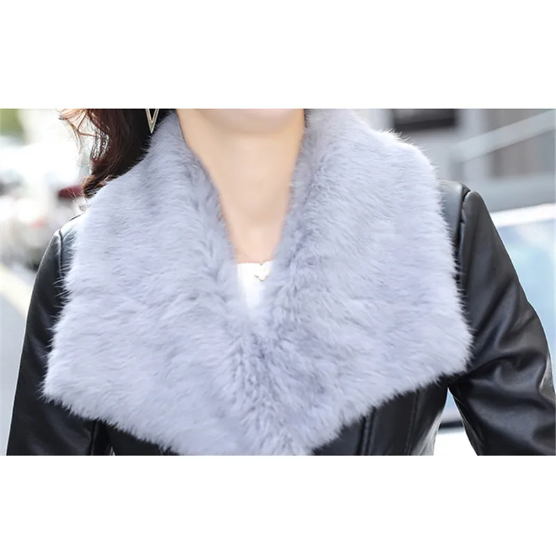 Женская куртка из искусственной кожи черная искусственная кожа воротник с мехом