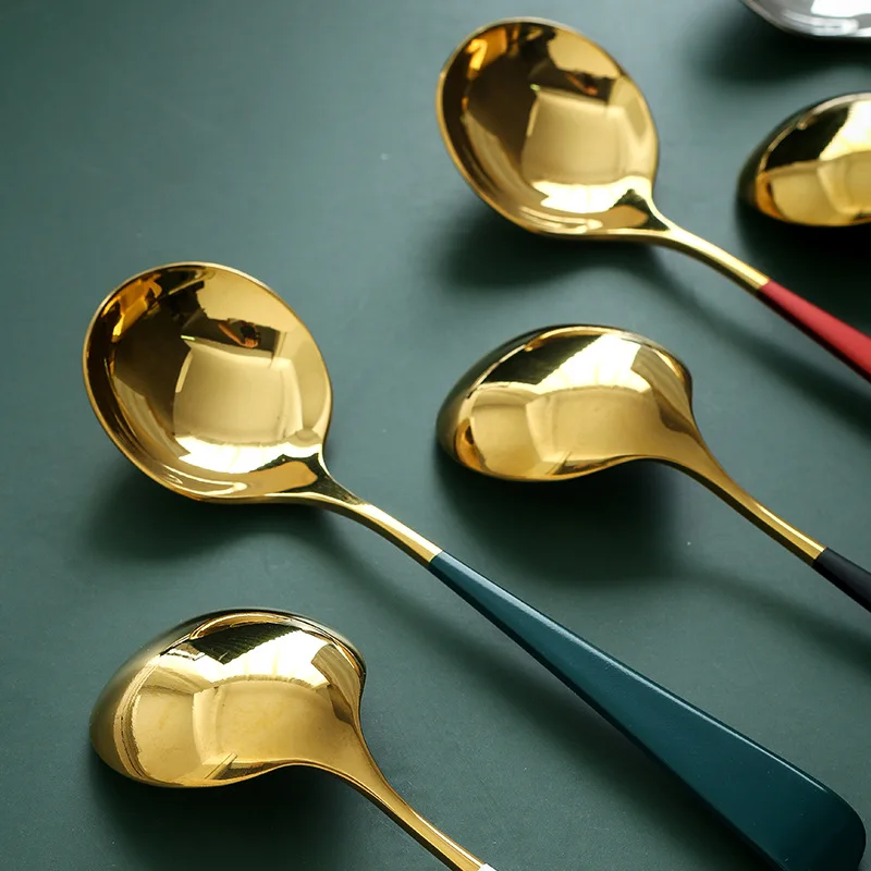 

Dessert Spoon Children's Household Golden Spoon 304 Stainless Steel Soup Spoon Small Rice Spoon Nordic Spoon Soup Spoon