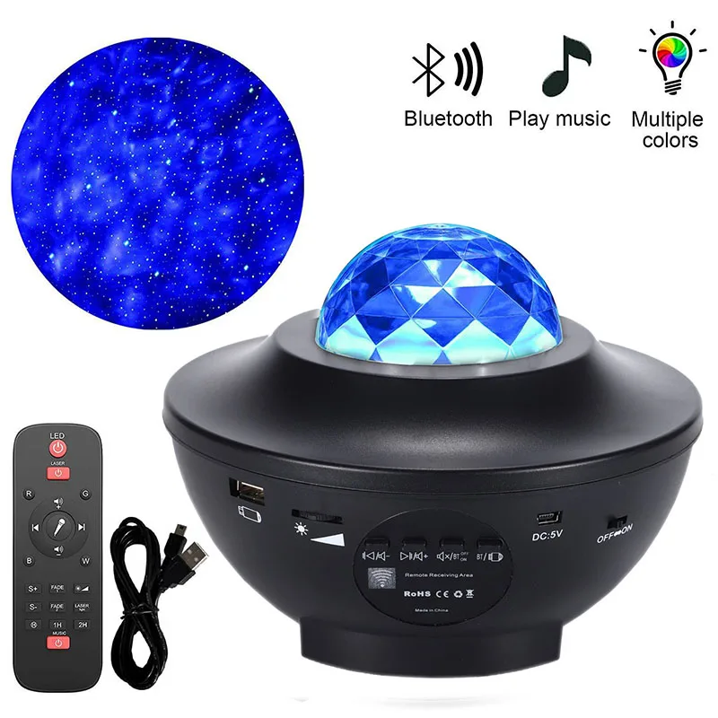 

LED Star Night Lights USB Bluetooth Music Starry Water Wave Projector Light Sound-Activated Light for Home Kids Bedroom Decors