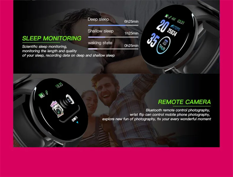 

Kids watches girls D18 Smart Watch Round Heart Rate Monitor Blood Pressure Waterproof Men Fitness Tracker SmartWatch
