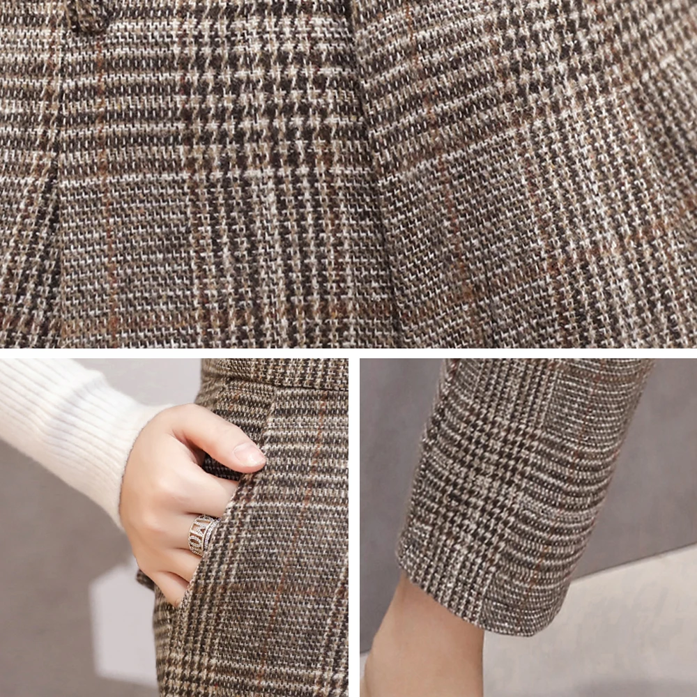 Женские клетчатые шерстяные брюки 2019 осенне-зимняя одежда женские повседневные