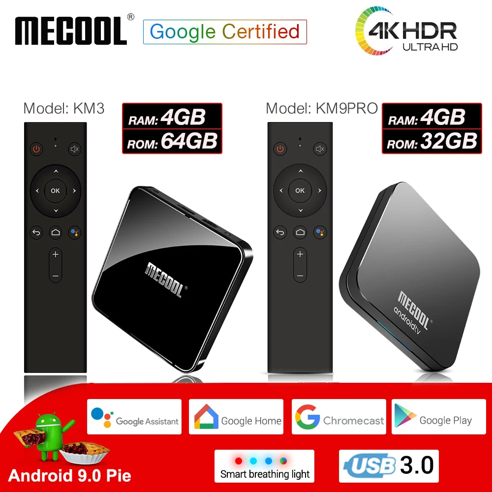 MECOOL Amlogic S905X2 KM3 KM9PRO Android 9,0 Smart tv Box 4G DDR4 32G/64G 4K HDR Google Сертифицированный медиаплеер Голосовое управление