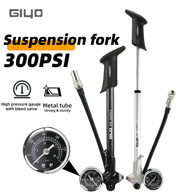 

GIYO GS-02D High Pressure Bicycle Pump 300PSI Mini Hand Air Shock Pump with Lever Gauge for Fork & Rear Suspension Pump