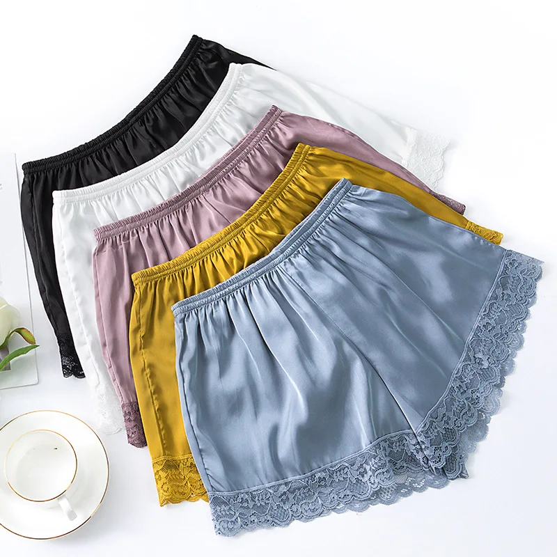 2PCS Pajamas Suit Women Satin Silky Sleep Set Lace Patchwork Nightwear Intimate Lingerie Casual Home Clothes Strap Top&Shorts