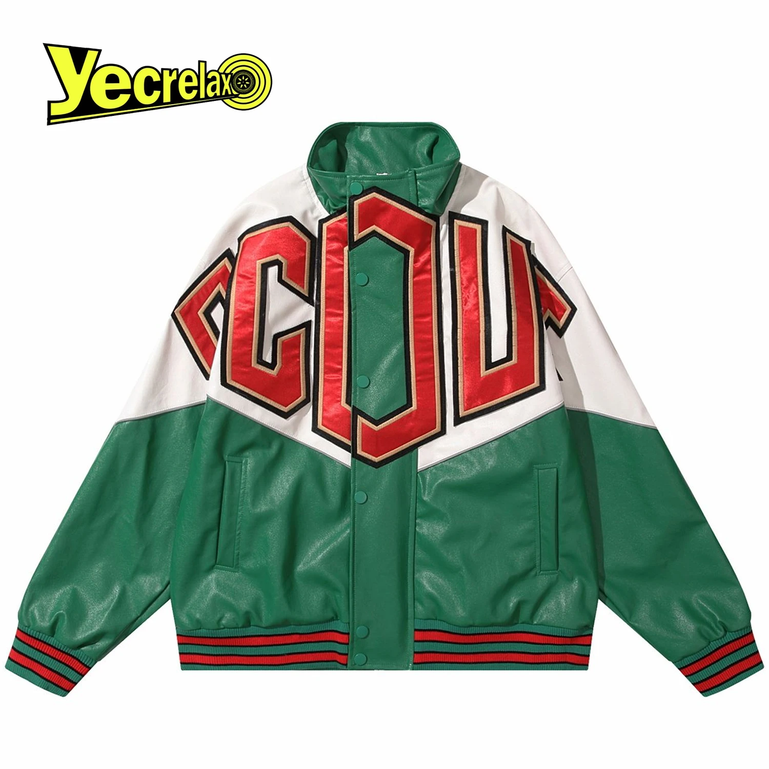 

Reflective Men's Leather Jacket Casual Loose Jacket Sports Style Bomber Jacket Men Women Colorblock Coat Men Spring Autumn