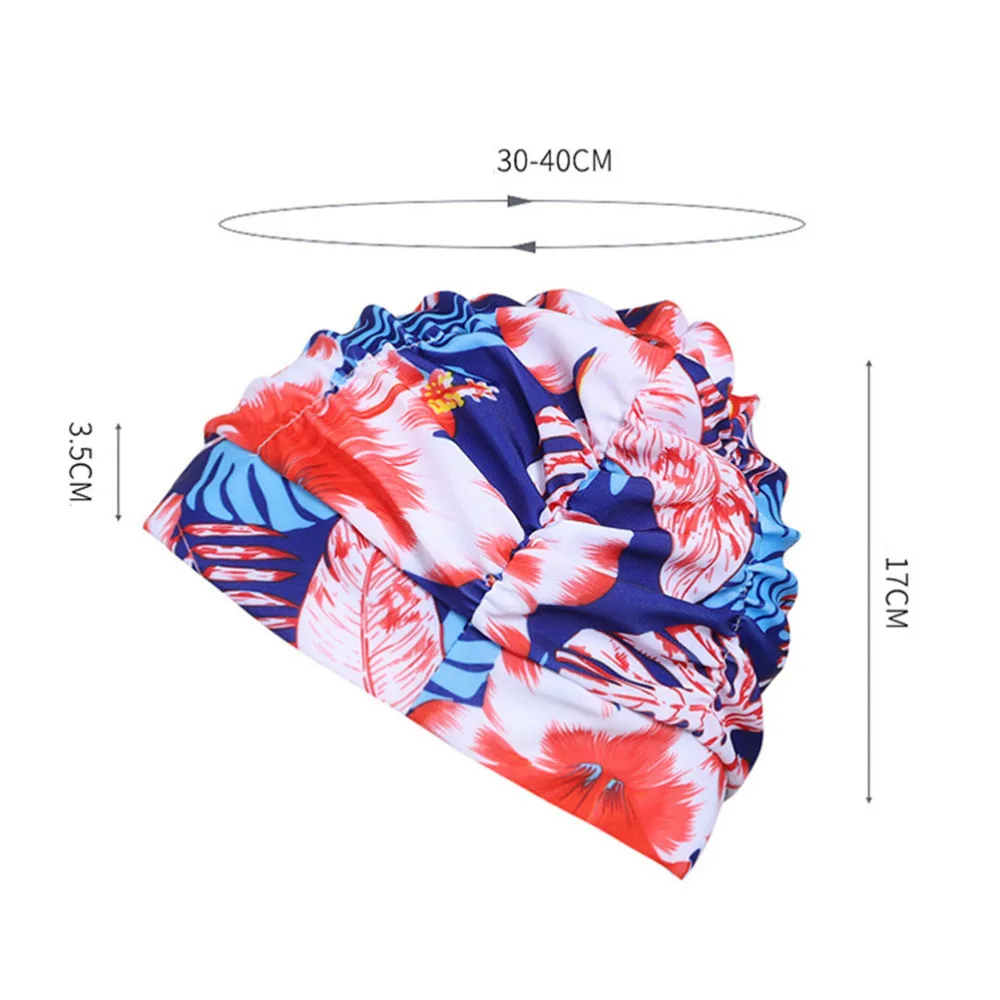 

2 Pcs Pleated Swimming Cap Swimming Hat Sports Elastic Swimming Hat Ear Cover Swimming Head Accessory for Girls (Red Flowe