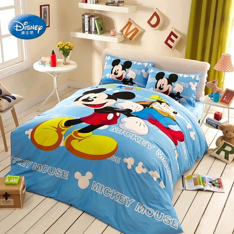 Home Textile Disney Mickey Mouse Bedding Set Blue Pink Duvet Quilt Cover Pillowcase Sheet Boys & Girls Bedroom Decoration