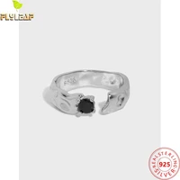 18k gold plating bump surface open rings for women 925 sterling silver 4a black zircon ring femme fine jewelry