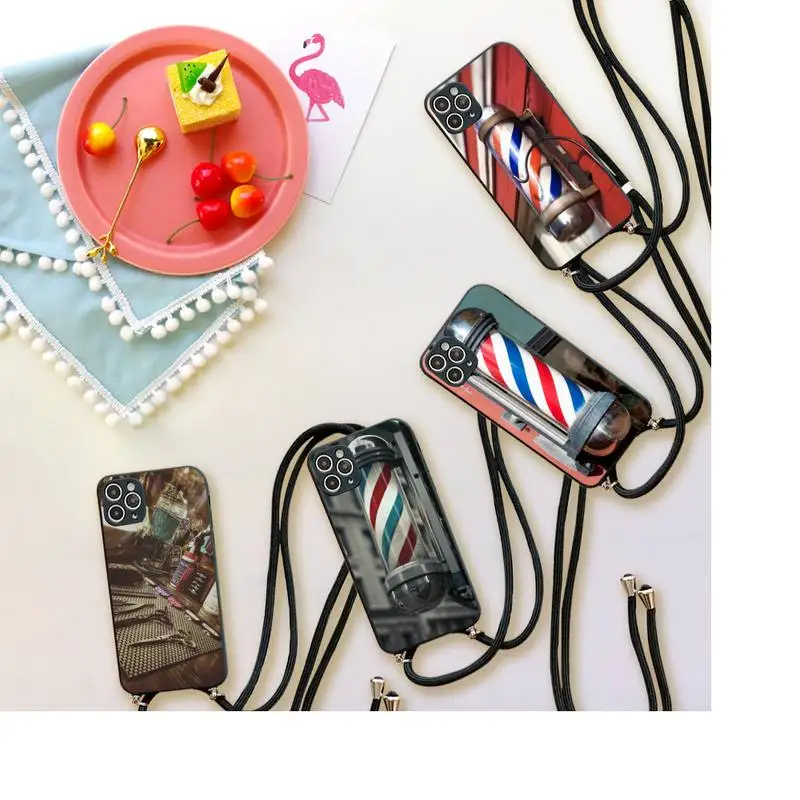

Barber Shop Hair Stylist tools Phone Case For iPhone 7 8 11 12 X XS XR MINI Pro Max Plus Strap Cord Chain Lanyard soft