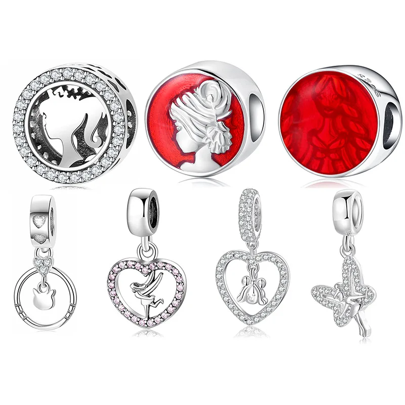 

S925 pure silver beads creative girl series Beaded pendant loose bead bracelet DIY silver accessories