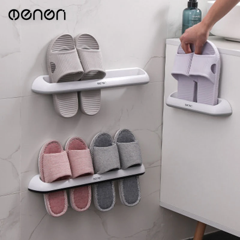 

MENEN Bathroom Slippers Rack Wall Hanging Plastic Shoe Storage Simple Toilet Shelf Double Row LF71025