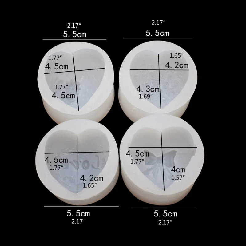 

4Pcs Valentine Day Heart Rose Flower Silicone Mold Bow Flower Heart Soap Lotion Bar Bath Bomb Candle Resin Casting Mold