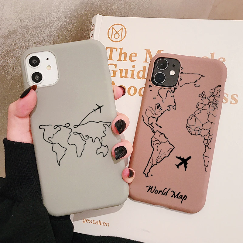Чехол для телефона с картой мира iPhone 12 11 Pro XR X Xs Max 8 7 Plus SE Mini матовые силиконовые