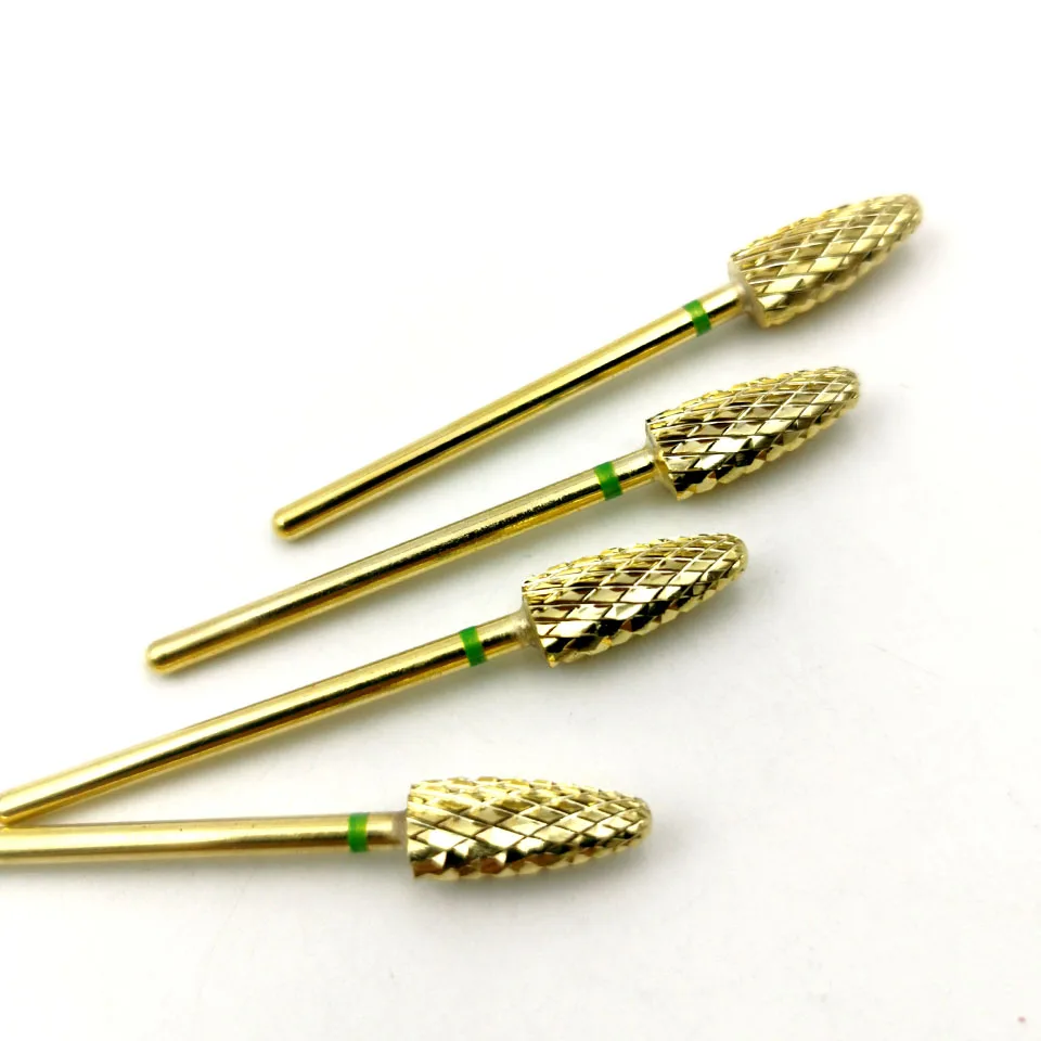 Конические карбидные сверла для ногтей HYTOOS с золотым покрытием 3/32 дюйма